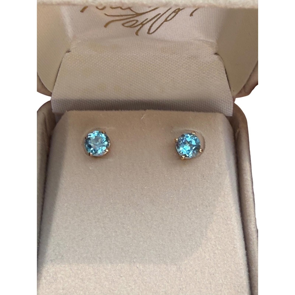Vintage Lord & Taylor 14K Yellow Gold Blue Topaz Stud Earrings 5mm-6mm 1.25 tcw - Picture 3 of 10